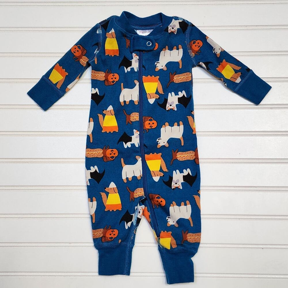 Hanna Andersson Halloween Dogs Baby Zip Sleeper Pajamas Size 0-3 Months Blue